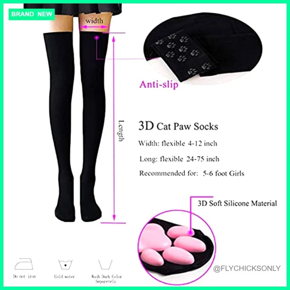 Cat Paw Thigh High Socks with 3D Toe Beans, Soft Velvet Material, Medium Size